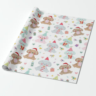 Papel De Presente Feliz Padrão de Natal do Urso Koala