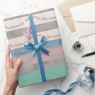 Papel De Presente Feliz Padrão de Natal Houndstooth, Stripes