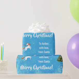 Papel De Presente Feliz Papai noel de Natal Sleigh Unicorn Personali