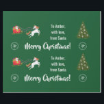 Papel De Presente Feliz Papai noel de Natal Sleigh Unicorn Personali<br><div class="desc">Um presente de Natal moderno e bonito com as palavras "Feliz Natal" na tipografia da na moda, uma dedicação personalizada que agora lê "A Amber / com amor / de Papais noeis", flocos de neve, uma ilustração de um unicórnio (com um homem e uma cauda com brilho vermelho e ouro)...</div>