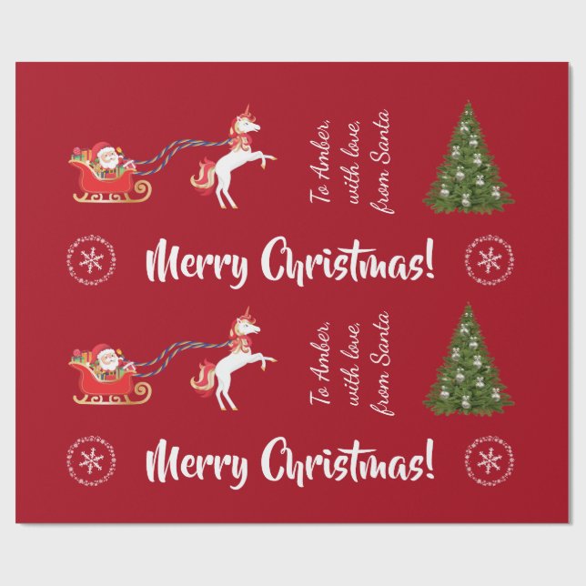 Papel De Presente Feliz Papai noel de Natal Sleigh Unicorn Personali (Aberto)