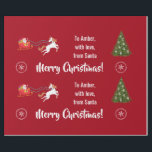 Papel De Presente Feliz Papai noel de Natal Sleigh Unicorn Personali<br><div class="desc">Um presente de Natal moderno com as palavras "Feliz Natal" na tipografia da na moda, uma dedicação personalizada que agora lê "A Amber / com amor / de Papais noeis", flocos de neve, uma ilustração de um unicórnio (com um homem e uma cauda com brilho vermelho e ouro) puxando Papais...</div>