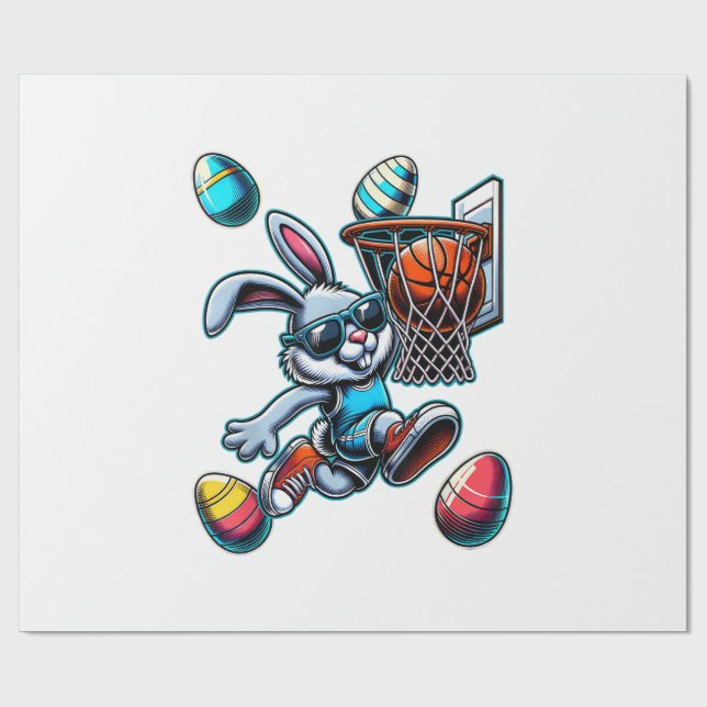 Papel De Presente Feliz Páscoa Basquetebol Rapazes Coelho da Páscoa  (Aberto)
