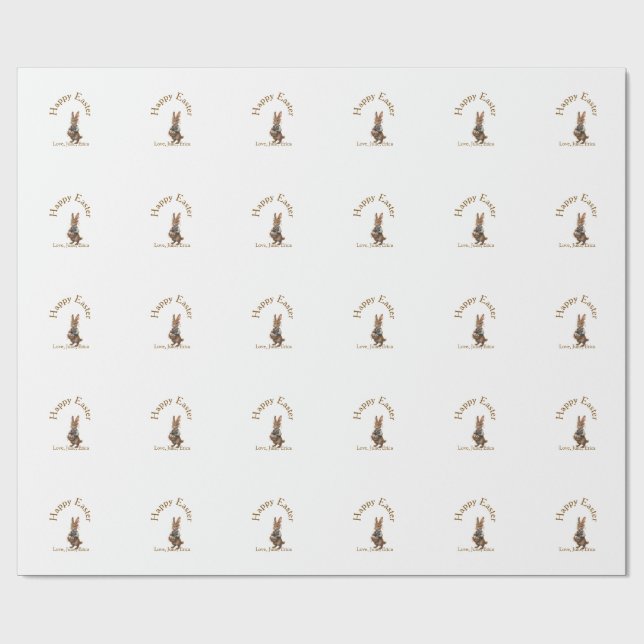 Papel De Presente Feliz Páscoa coelho marrom com ovos amor adicione  (Aberto)