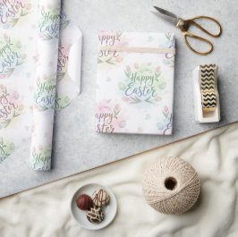 Papel De Presente Feliz Páscoa em Letra Manual com Aquarela