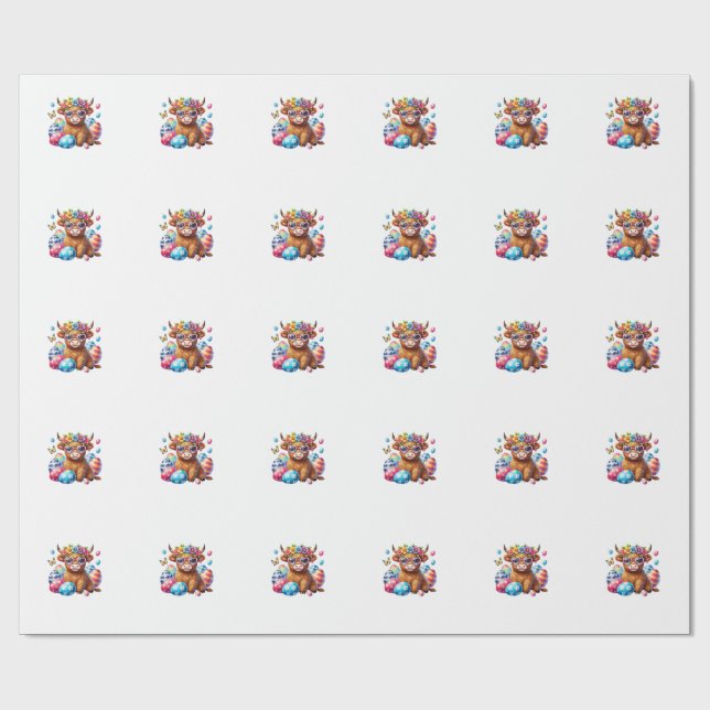 Papel De Presente Feliz Páscoa Vaca das Terras Altas Bezerrilha Dia  (Aberto)
