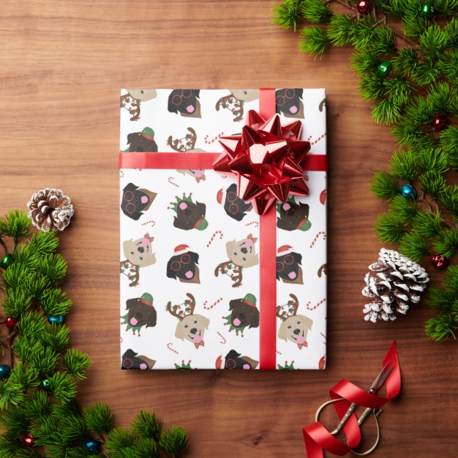 Papel De Presente Feliz Pawlidays Labrador Retriever Cães (Presente de Natal)