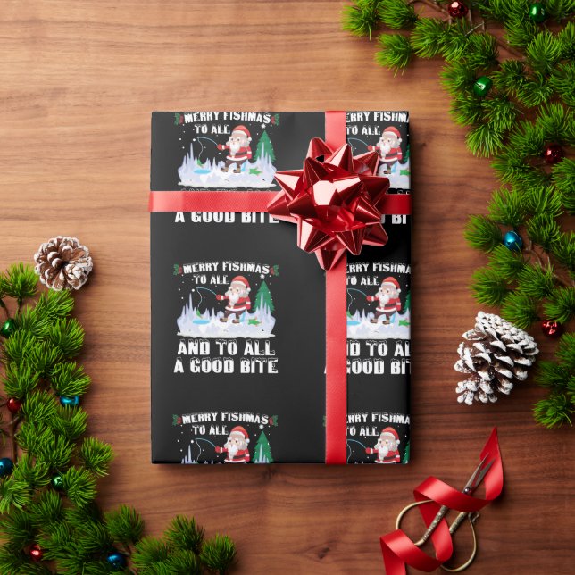 Papel De Presente Feliz Peixe Engraçado Pesca Pescador Xmas (Presente de Natal)