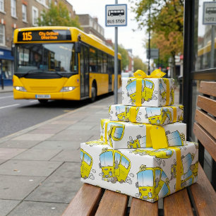 Papel De Presente Feliz Pequeno Ônibus Escolar Amarelo
