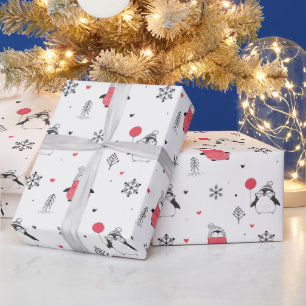 Papel De Presente Feliz Pinguim Feliz de Natal em Branco