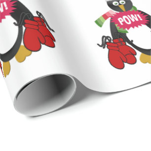 Papel De Presente Feliz Pow Christmas Penguin Wrapping Paper