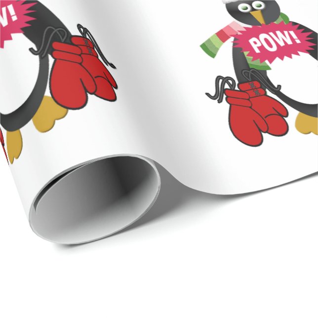 Papel De Presente Feliz Pow Christmas Penguin Wrapping Paper (Ponta do rolo)