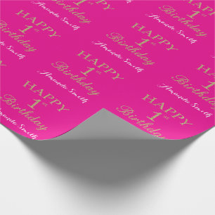 Papel De Presente Feliz primeiro aniversario Dourado brilhante e ros