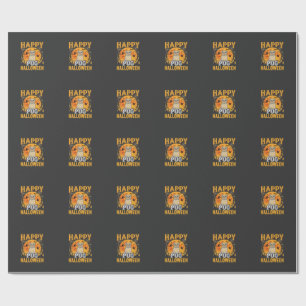 Papel De Presente Feliz Pug Halloween Desenho de Cachorro Assustador