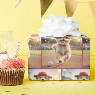 Papel De Presente Feliz Puppy correndo em um campo de beisebol