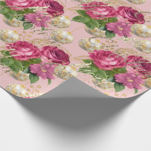 Papel De Presente Feliz Rosa de Natal Dourado, Script Glitter Rosa