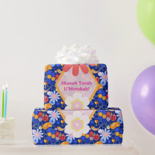 Papel De Presente Feliz Rosh Hashanah Jewish Ano Novo Padrão Floral