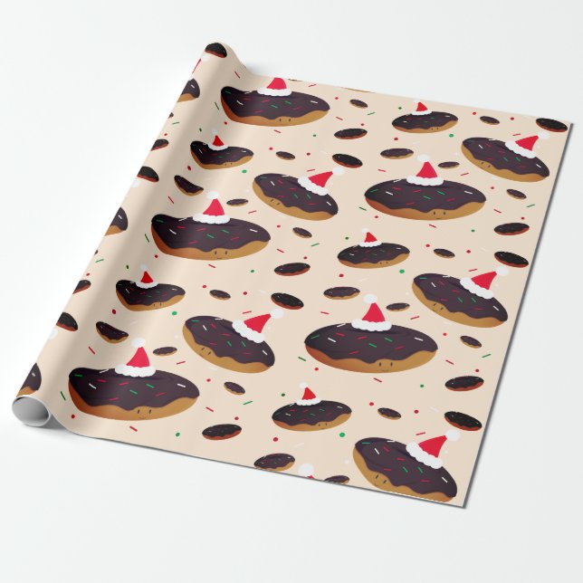 Papel De Presente Feliz Rosquinha Santa Hats Glacé de chocolate (Desenrolado)