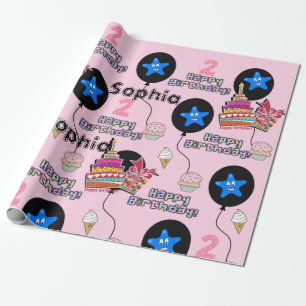 Papel De Presente Feliz segundo aniversário Enrolando Balões de Pape