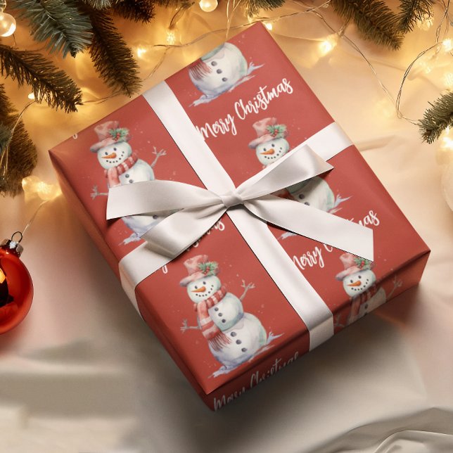 Papel De Presente Feliz Snowman Red Feliz Natal (Criador carregado)