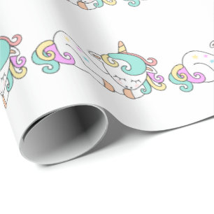 Papel De Presente Feliz Sono Unicórnio Cavalo Rosa Midinho Branco