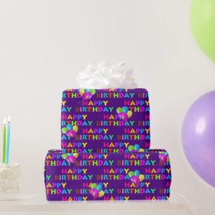 Papel De Presente Feliz Texto De Aniversário Colorido Com Balões