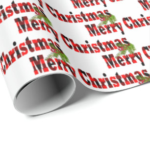 Papel De Presente Feliz texto de xadrez de búfalo de Natal