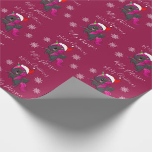Papel De Presente Feliz unicórnio de Natal e flocos de neve persona