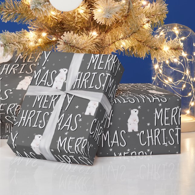 Papel De Presente Feliz Urso Polar De Natal Nas Estrelas (Feriados)