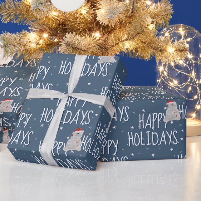 Papel De Presente Feliz Urso Polar nas Estrelas (Feriados)