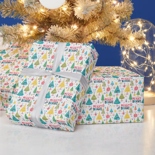 Papel De Presente Feliz verde, rosa e amarelo e Natal brilhante