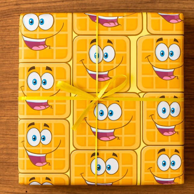 Papel De Presente Feliz Waffle Kawaii Sorriso Comida de Café da Manh (Criador carregado)