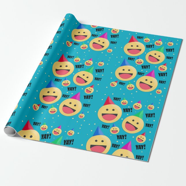 Papel De Presente Feliz YAY Emojis em Festas Feriados Pos (Desenrolado)