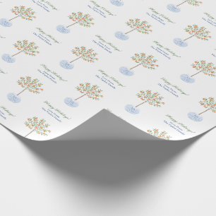 Papel De Presente Felizes Feriados Aquarelas Citrus Tree Chinoiserie