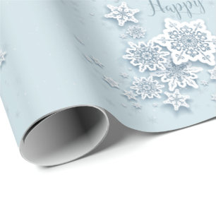 Papel De Presente Felizes Feriados de Neve Azul, Frosty