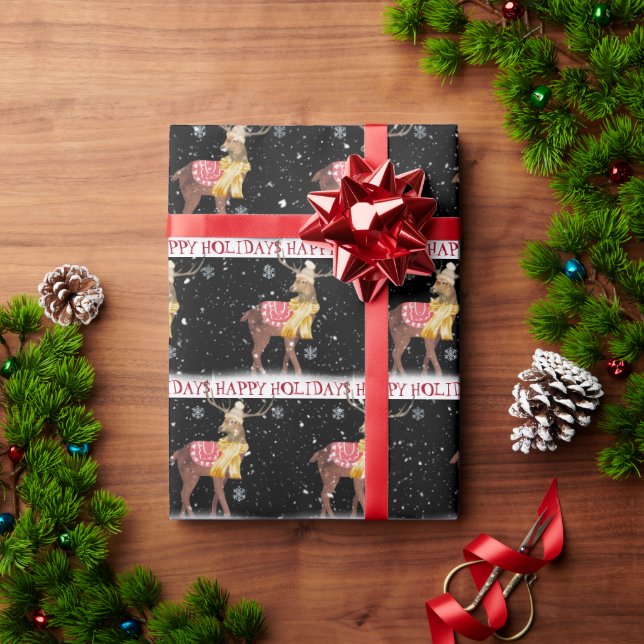 Papel De Presente Felizes Feriados Deer em Neve (Presente de Natal)