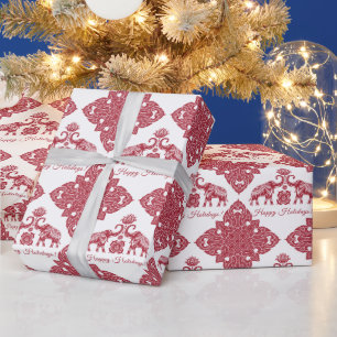 Papel De Presente Felizes Feriados do Elefante da Tailândia, Brancos