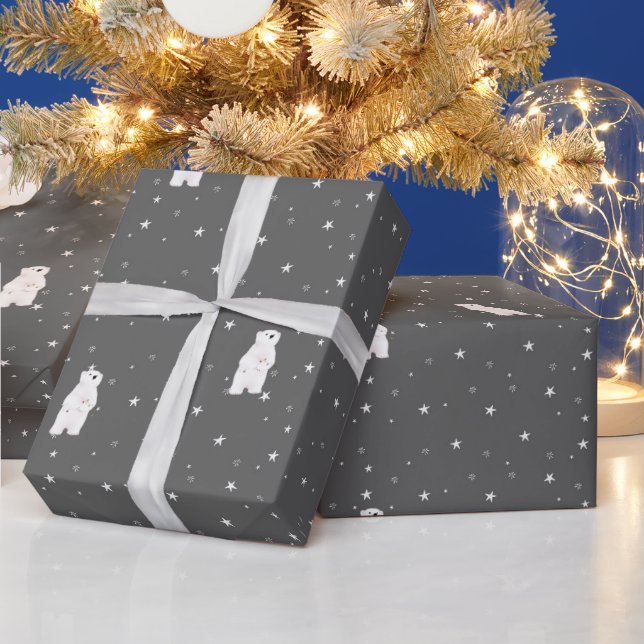 Papel De Presente Felizes Férias Urso Polar Nas Estrelas (Feriados)