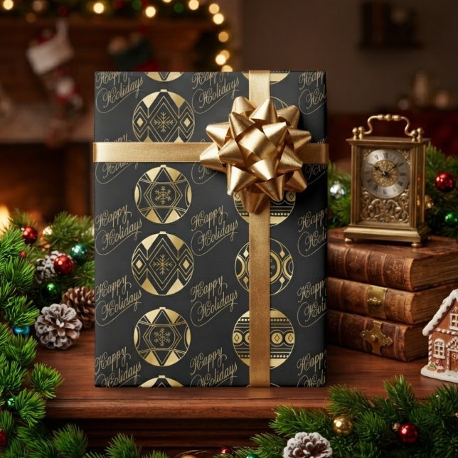 Papel De Presente Felizes Festas Bolha Preta e Dourada (Criador carregado)
