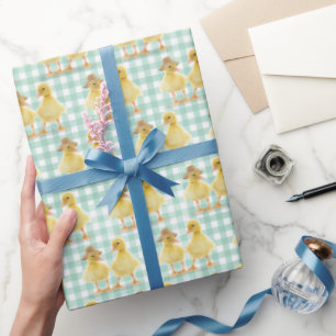 Papel De Presente Felpudo Ducking Casal Em Gingham