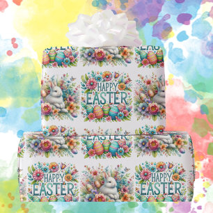 Papel De Presente Felz pascoa Coelhinha Vivid Flores Ovos Meninas Me