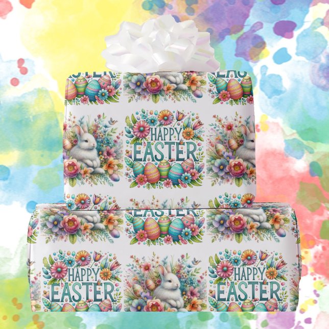 Papel De Presente Felz pascoa Coelhinha Vivid Flores Ovos Meninas Me (Criador carregado)