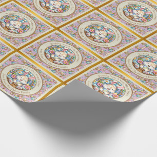 Papel De Presente Felz pascoa com coelhinhos, ovos e flocos