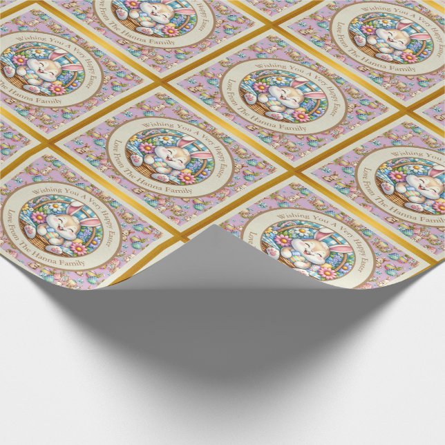 Papel De Presente Felz pascoa com coelhinhos, ovos e flocos (Ponta)