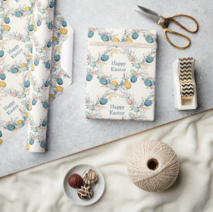 Papel De Presente Felz pascoa Floral Elegante