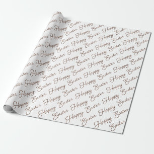 Papel De Presente Felz pascoa - Script Brown em White Wrappaper