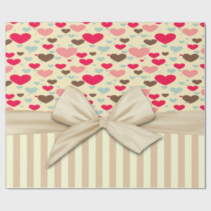 Papel De Presente Feminino Sofisticado,Listrado,Laço,Corações