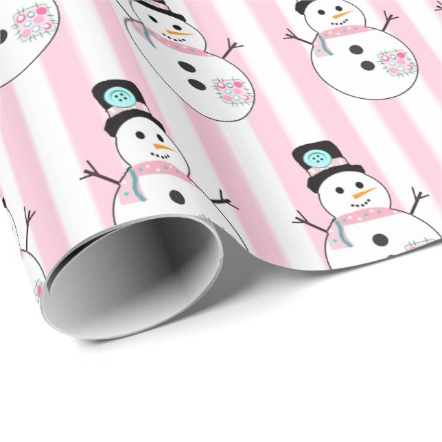 Papel De Presente Fenda de Natal do Feriado Rosa Snowman (Ponta do rolo)