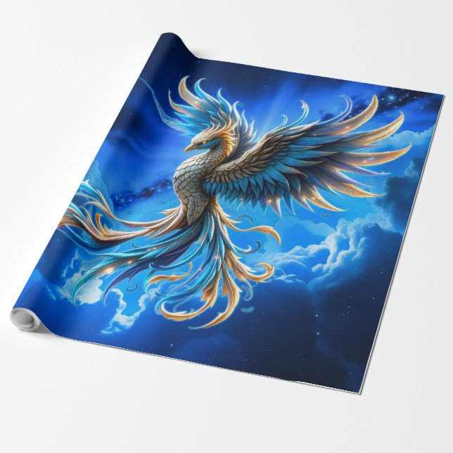 Papel De Presente Fênix do Amanhecer Safira (Desenrolado)
