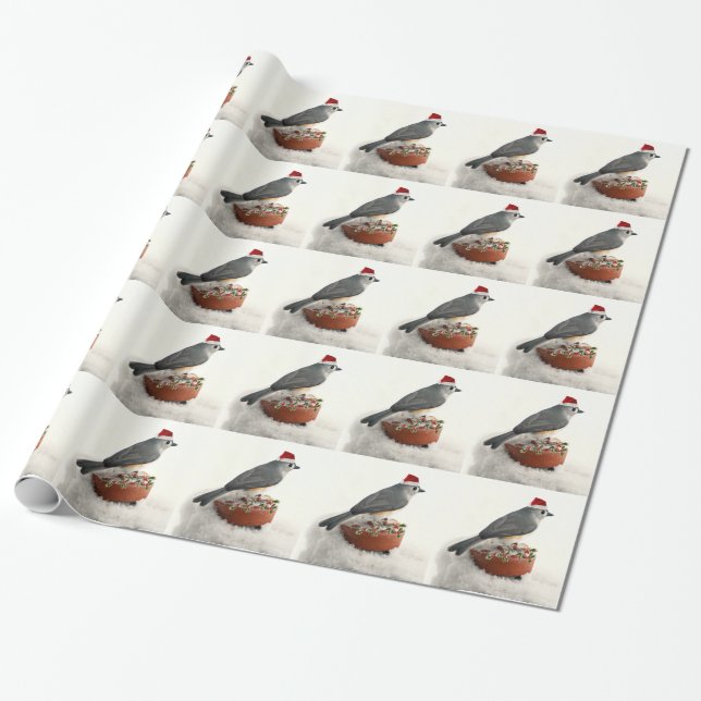 Papel De Presente Feriado adorável Titmouse adornado (Desenrolado)